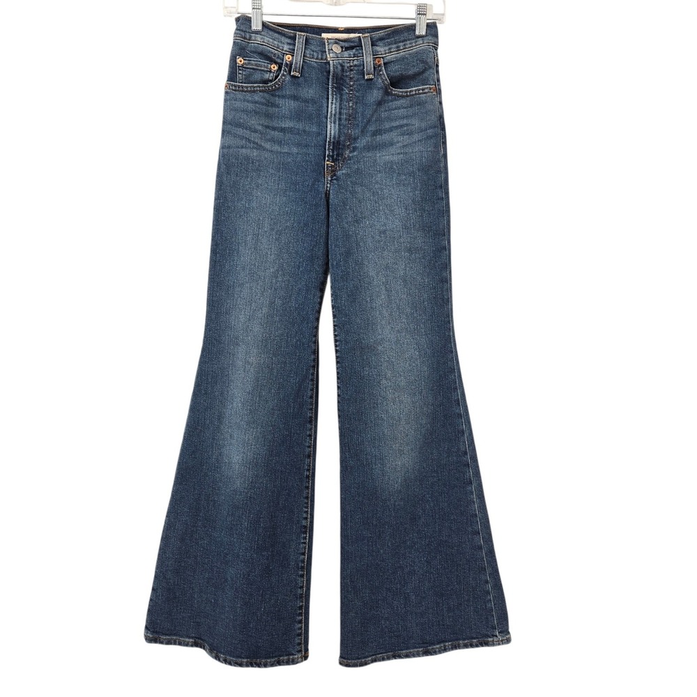 Levi's Ribcage Bell Jeans Womens 25 Blue Med Wash High Rise Flare Wide Leg 25x32